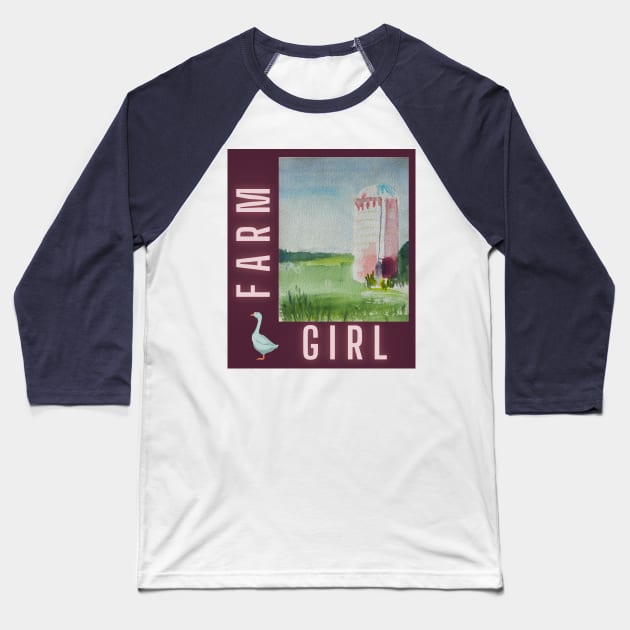 Farm Girl & Silo v4 Baseball T-Shirt by WatercolorArteest